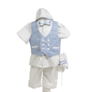 Costum baieti cu dungi alb+ bleu. cod: 127